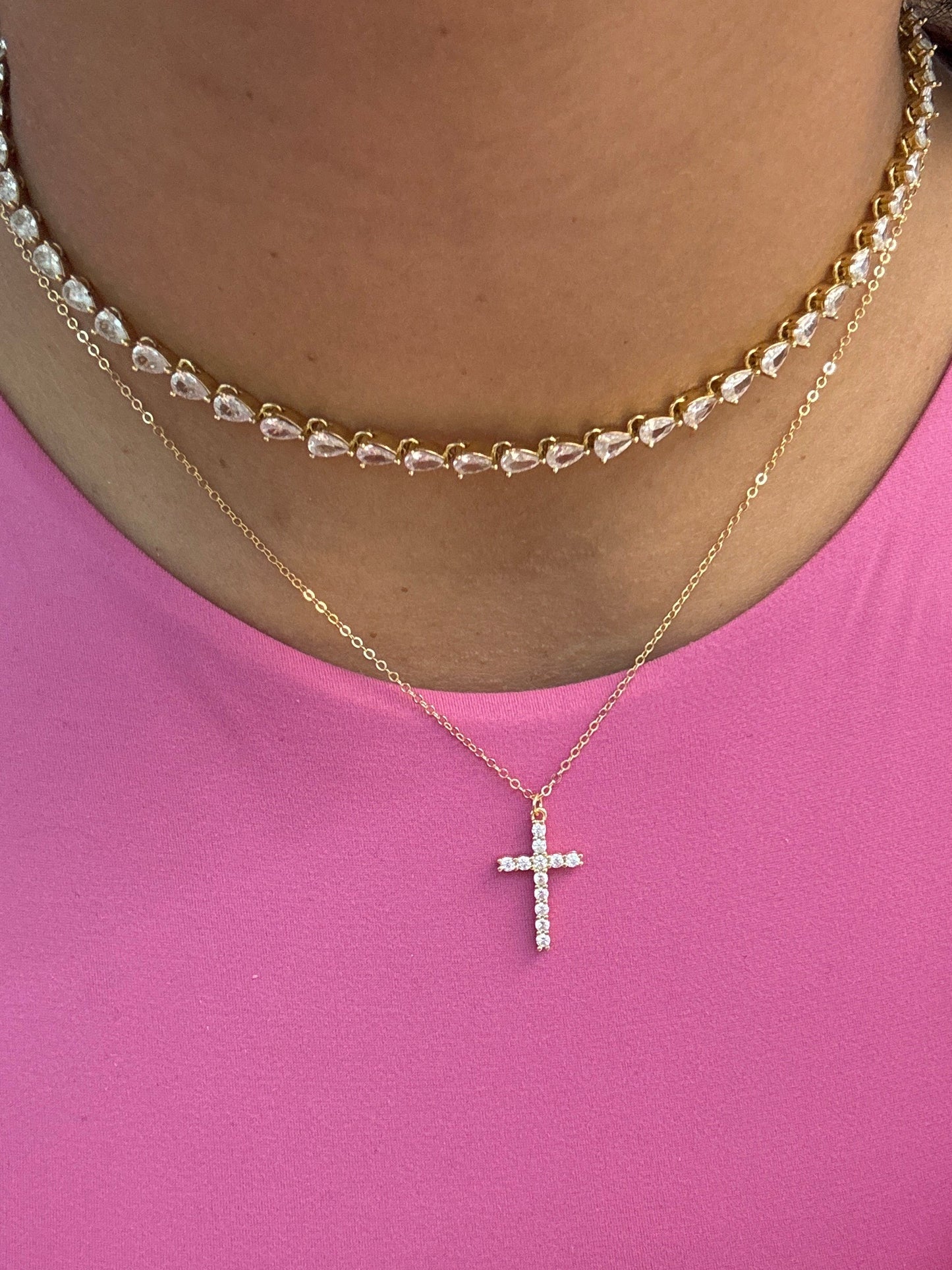 Pave cross necklace 925