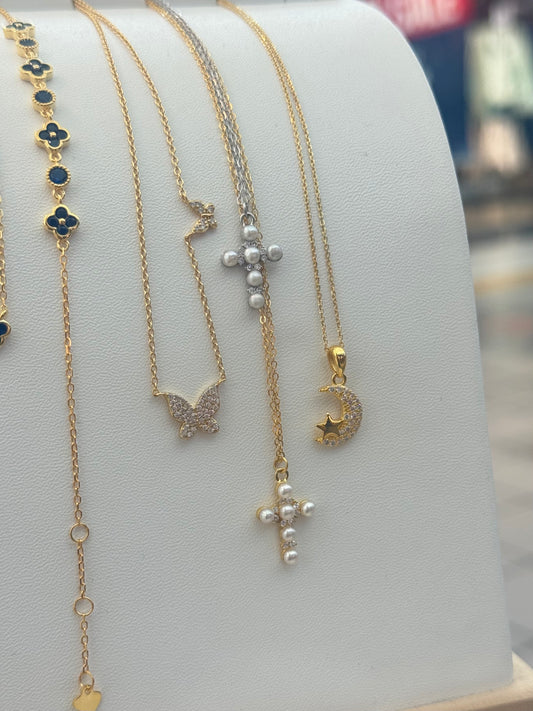 Star & moon pave necklace 925