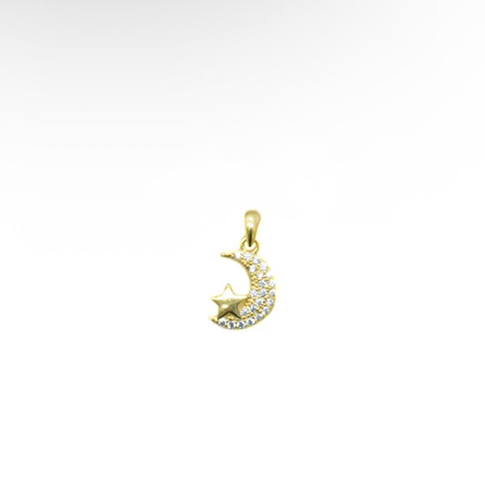 Star & moon pave necklace 925