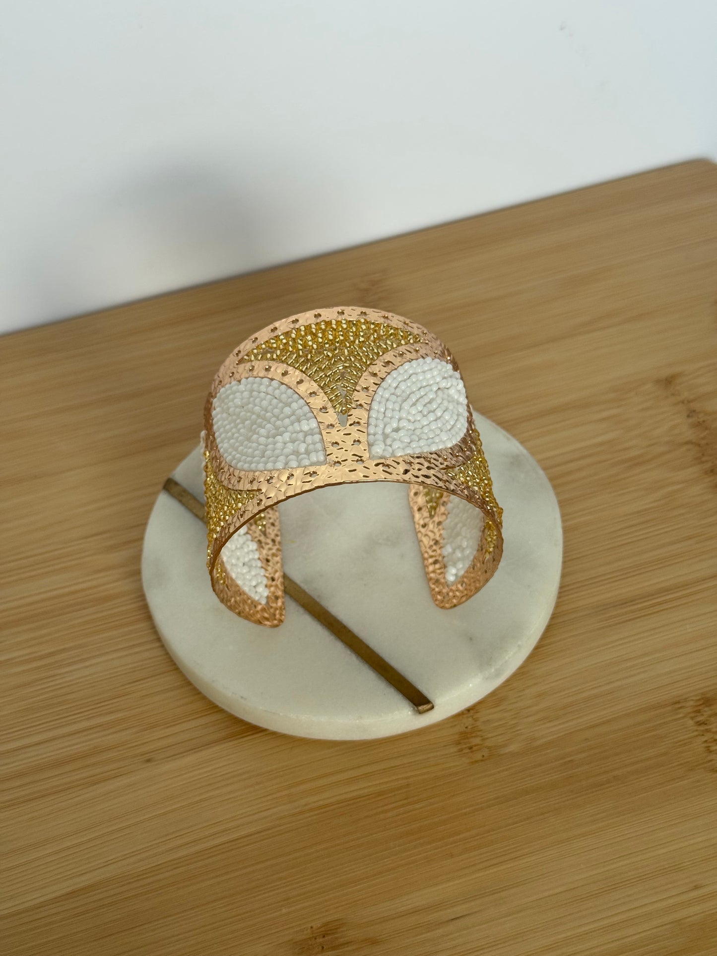 Gold bead cuff bracelet