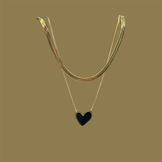 Snake black heart necklace