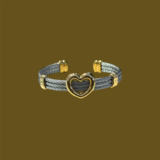 Crown heart bangle bracelet
