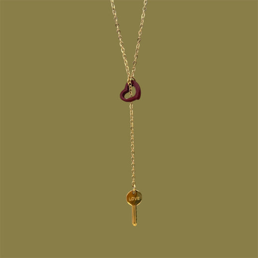 Red heart & key necklace