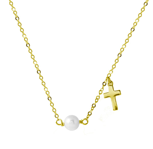 Mini cross with pearl necklace 925