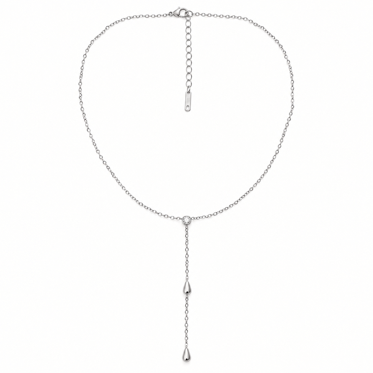 Silver diamond lariat necklace