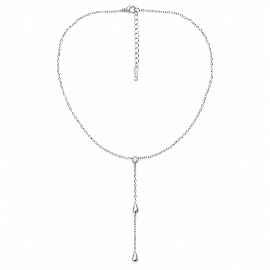 Silver diamond lariat necklace