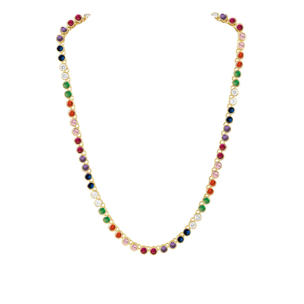 Rainbow bezel tennis necklace