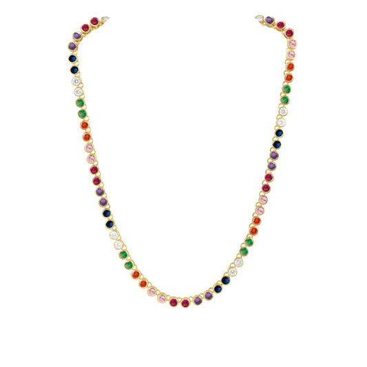 Rainbow bezel tennis necklace