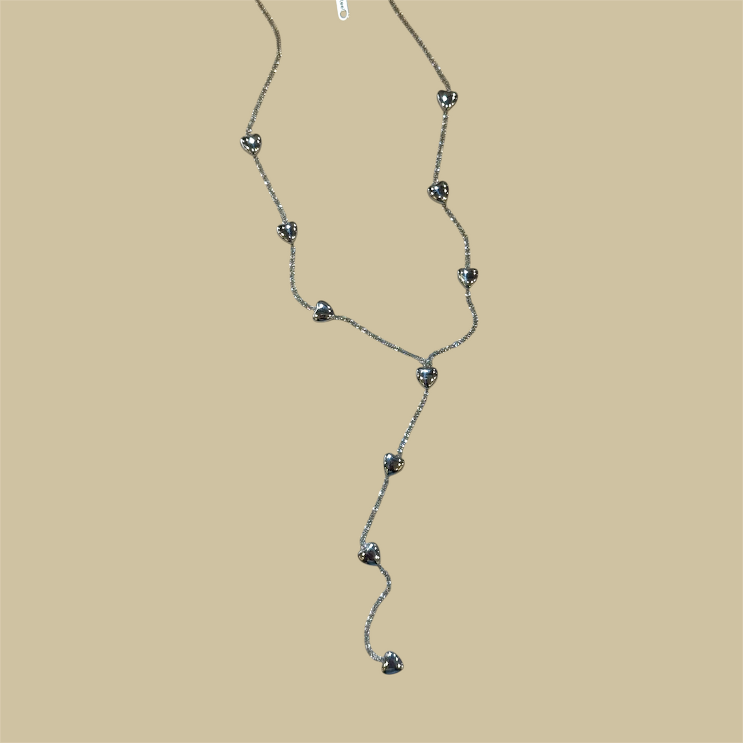Silver heart lariat necklace