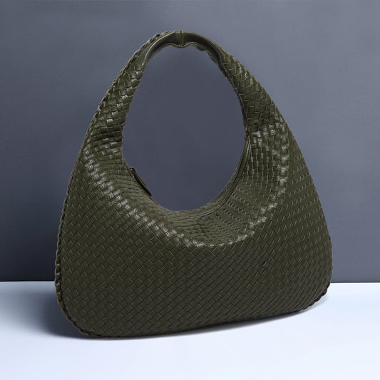 Woven leather handbag