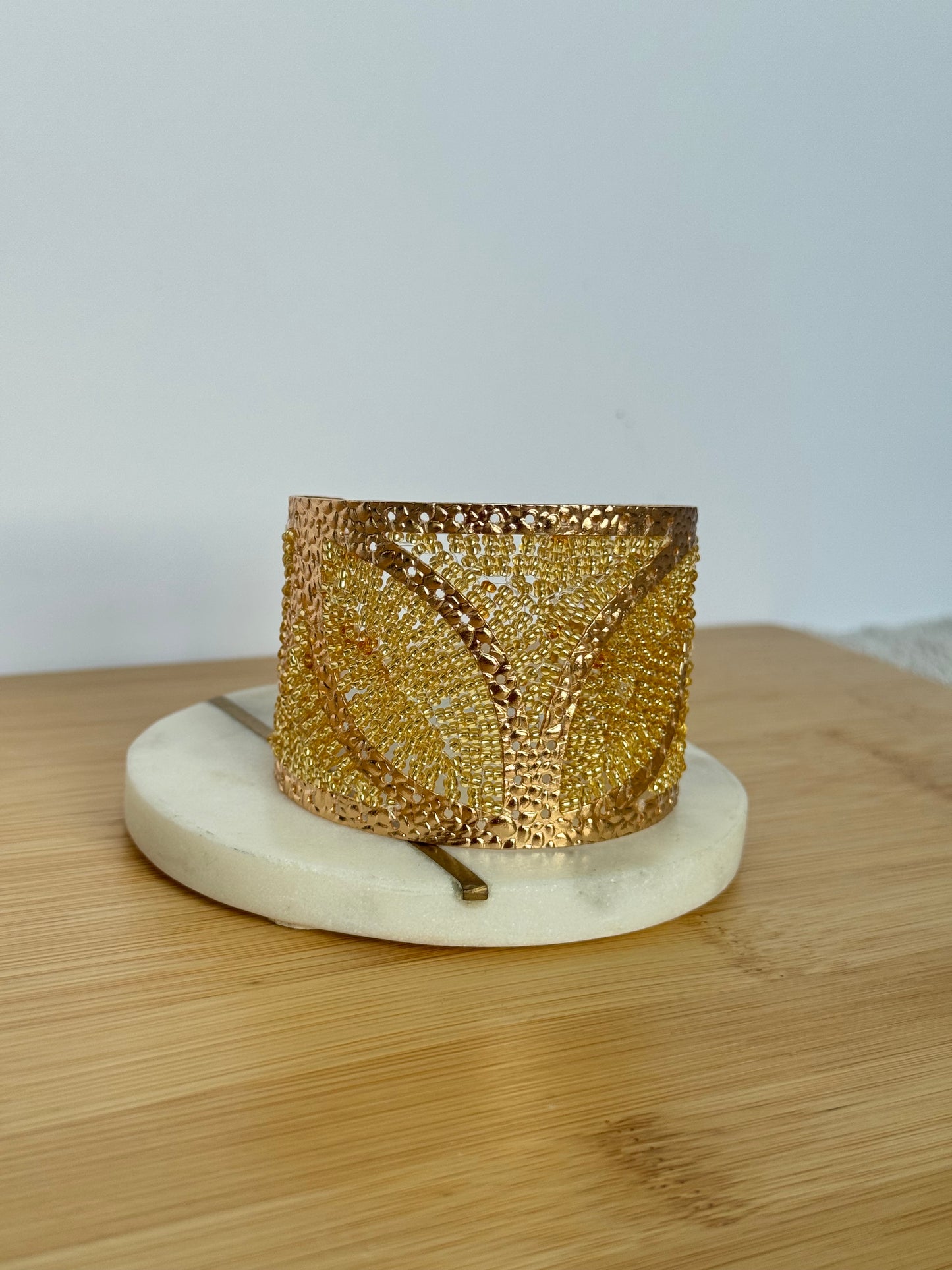 Gold bead cuff bracelet