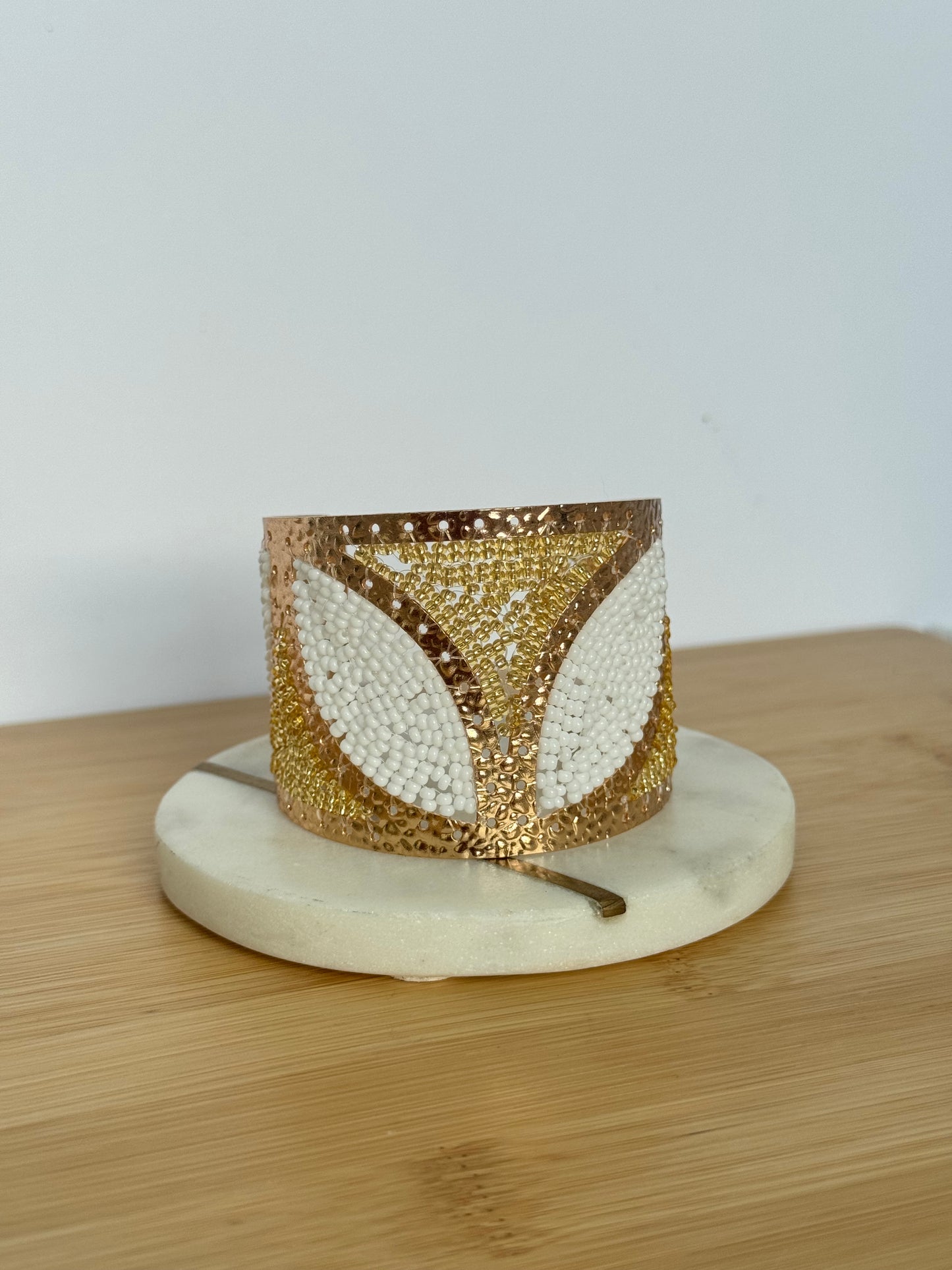 Gold bead cuff bracelet