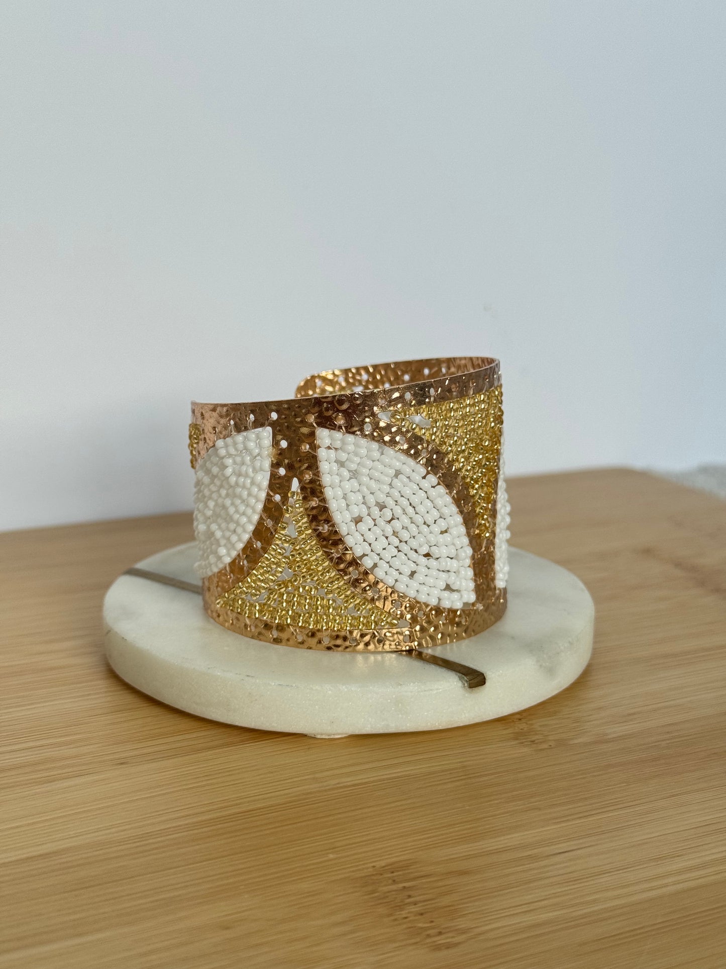 Gold bead cuff bracelet