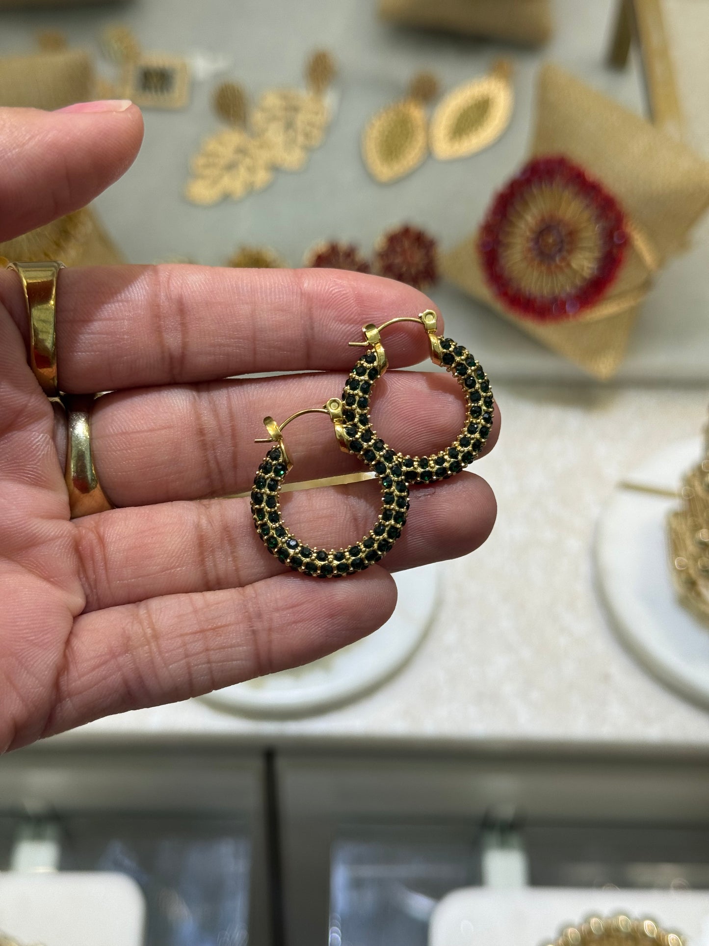 Green spark earrings