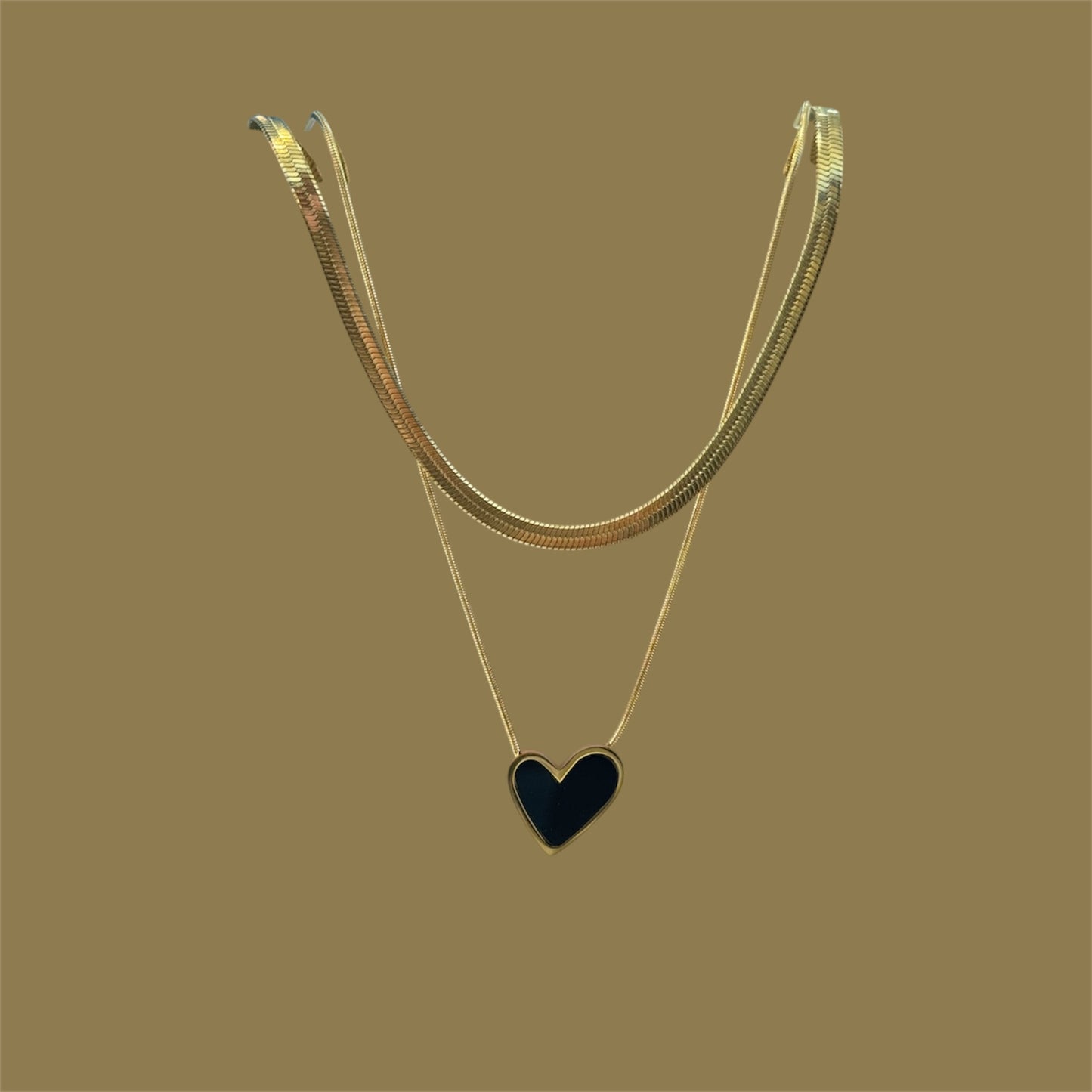 Snake black heart necklace
