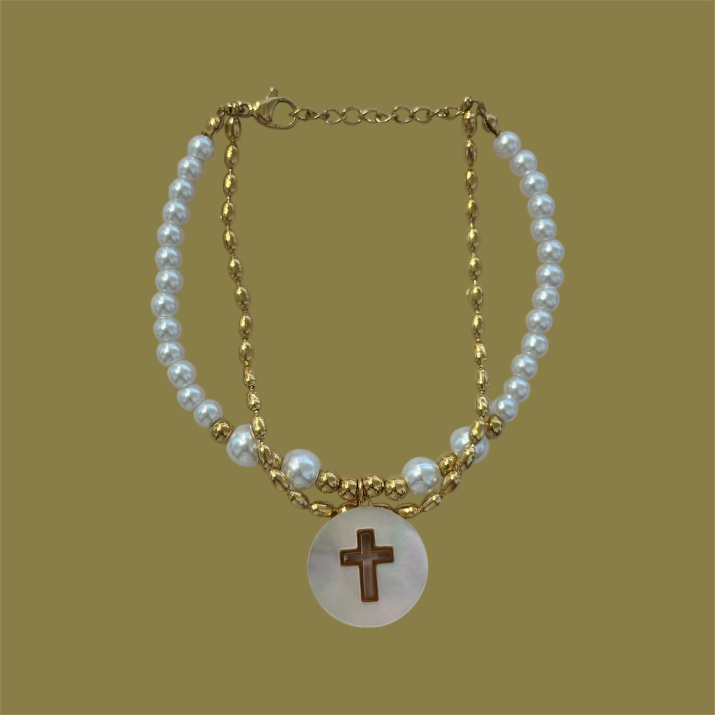Pearl cross bracelet