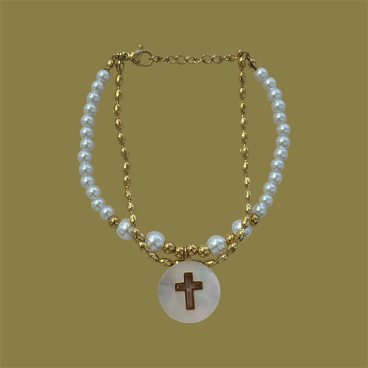 Pearl cross bracelet